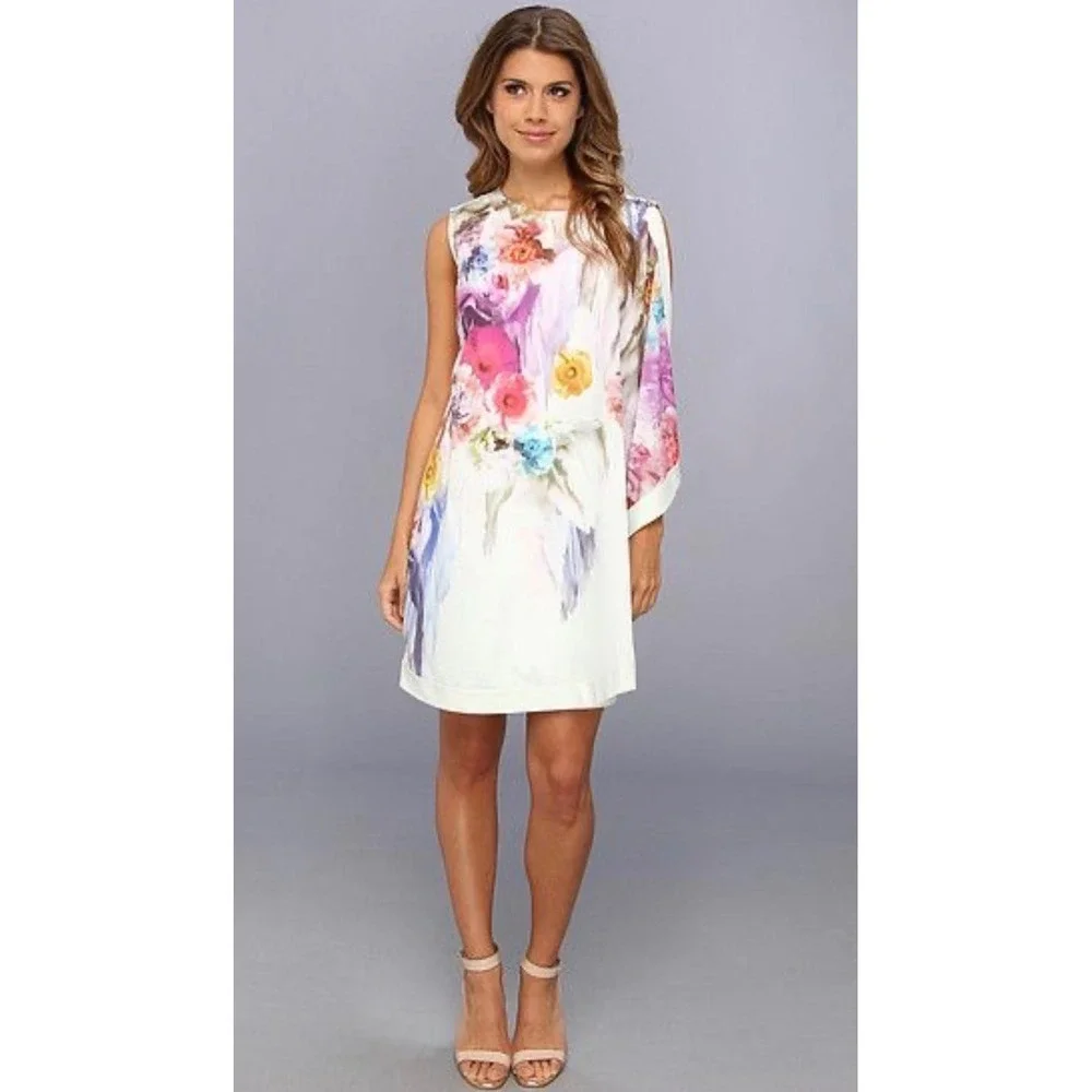 Ted Baker London Dahnni Floral Tunic Mini Dress Sz 1 Multi Viscose Cottagecore